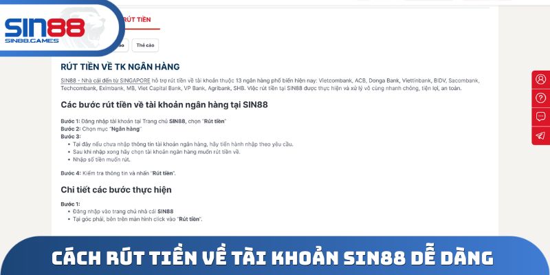 Cách rút tiền về tài khoản SIN88 dễ dàng