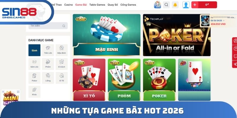 Những tựa game bài hot 2026